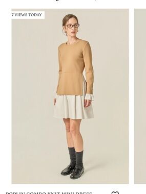 ENGLISH FACTORY POPLIN COMBO KNIT MINI DRESS